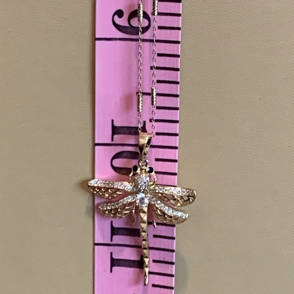 Elegant 14k Gold Plated Dragonfly Pendant Necklace - Picture 6 of 7